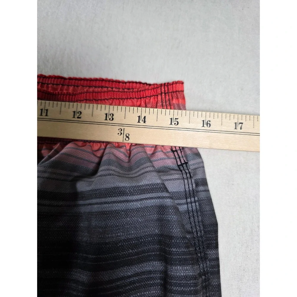 Kanu Surf Mens Medium Red Black Ombre Striped Swim Trunks Cargo Board Shorts